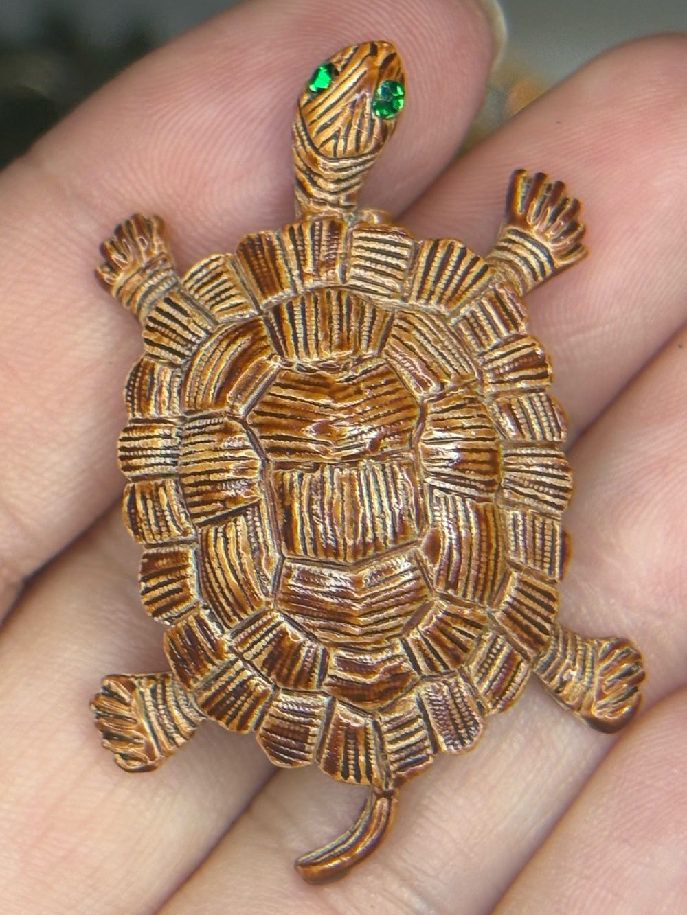 Vintage Gerry’s Turtle Brooch Green Rhinestone Eyes